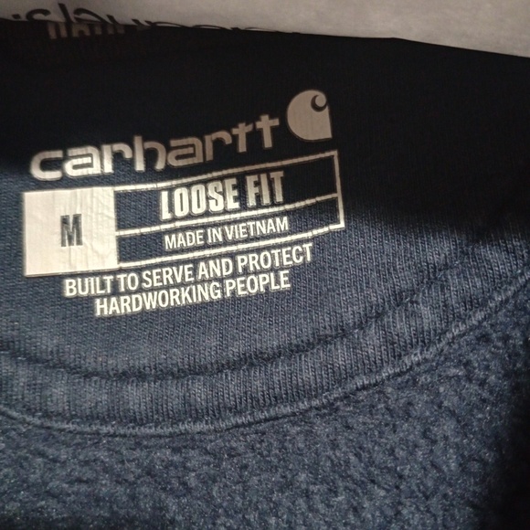 Carhartt Loose Fit Navy Hoody Sweatshirt (M) Bleach Damage 😳😭 Needs Love - Picture 7 of 8